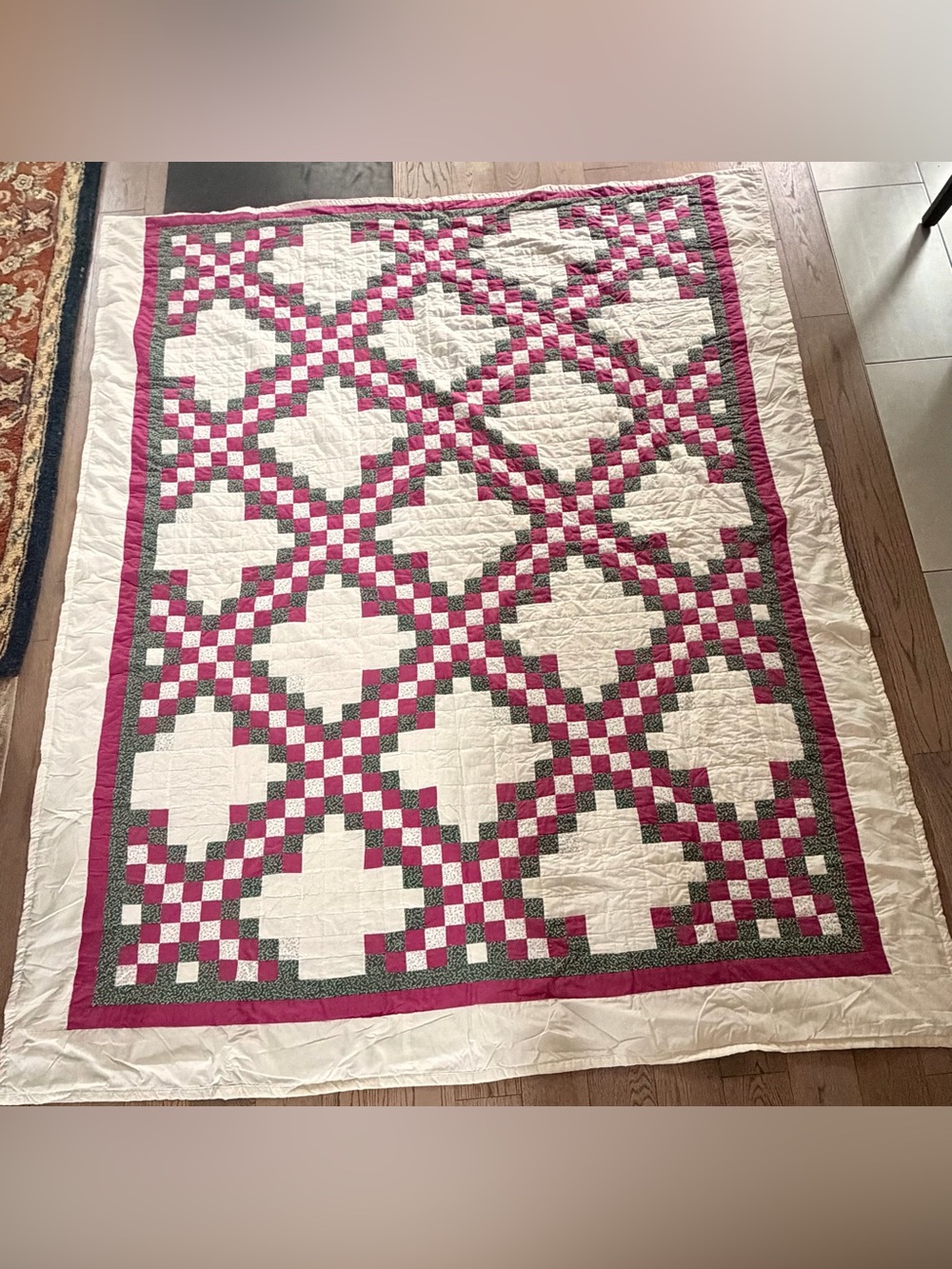 Handmade Pink and Cream Patchwork Quilt